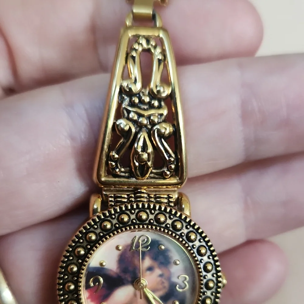 Vintage Seiko Gold Tone Cherub Women's Bracelet Watch‎